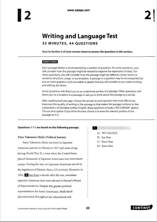 August,27 2022 International SAT Test QAS and Answer PDF第1张